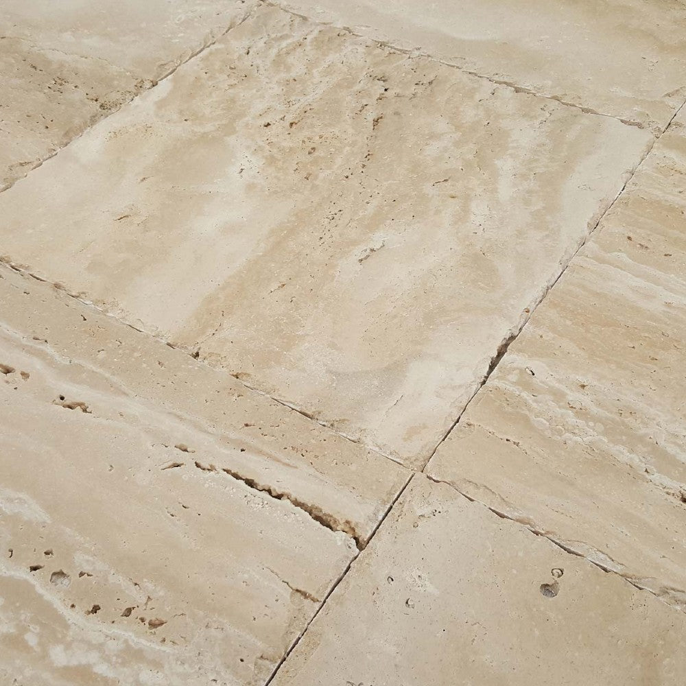 denizli beige vein cut travertine pavers honed straight 12x12 SKU-20020077 close view