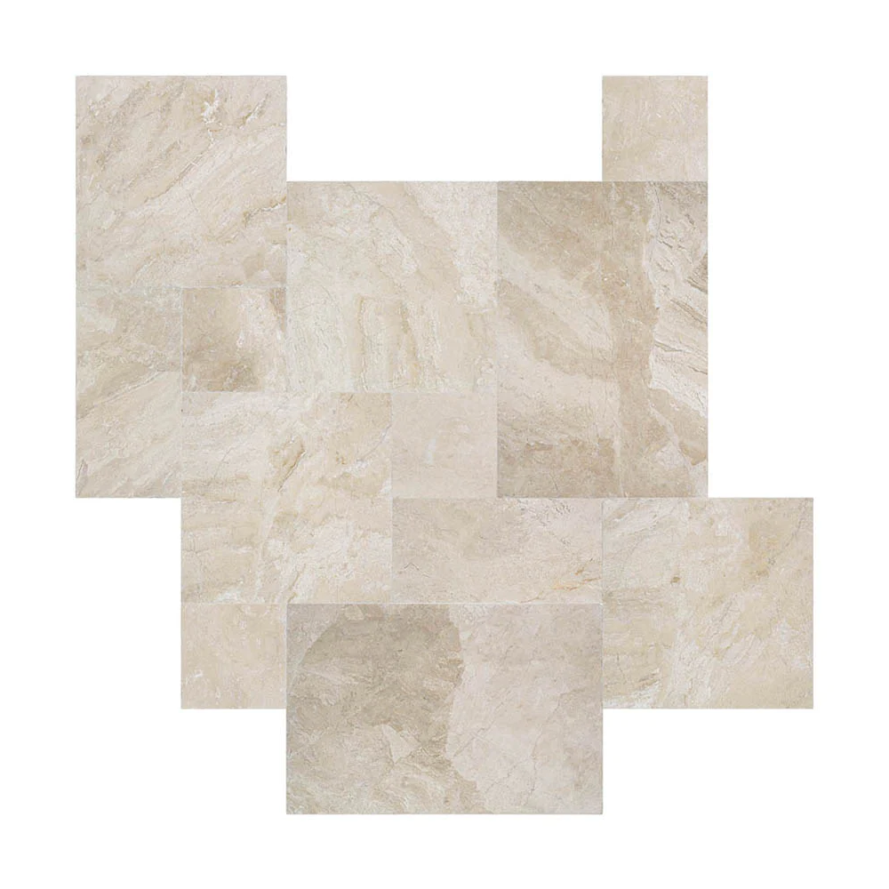 Diana Royal Beige Marble Versailles Pattern Floor and Wall Tile SKU-317326 installed around pool