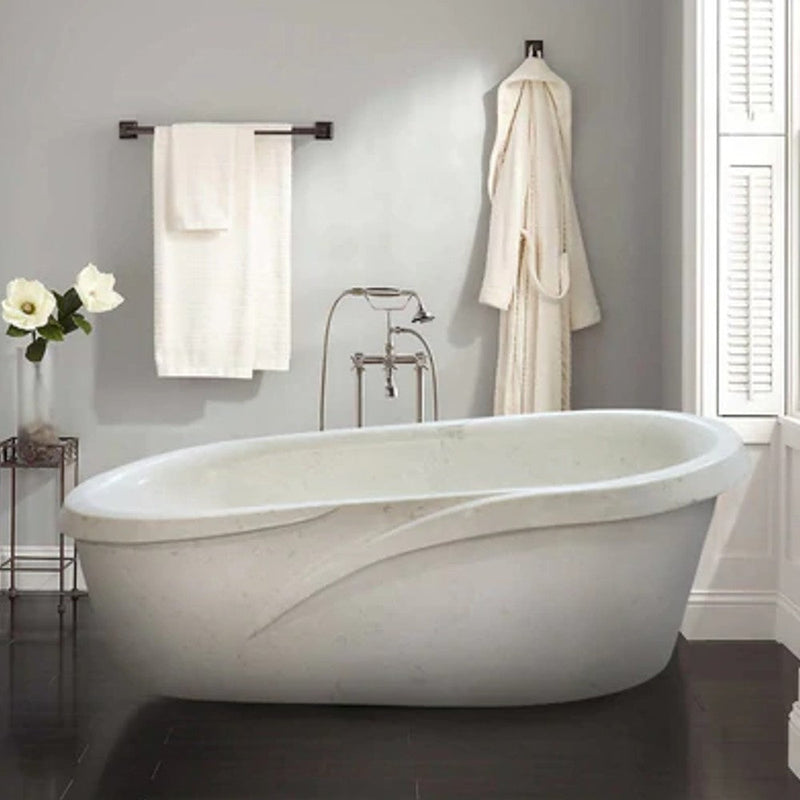 fossil white limestone sloped bathtub hand carved from solid marble block SKU-NTRSTC24 installed view