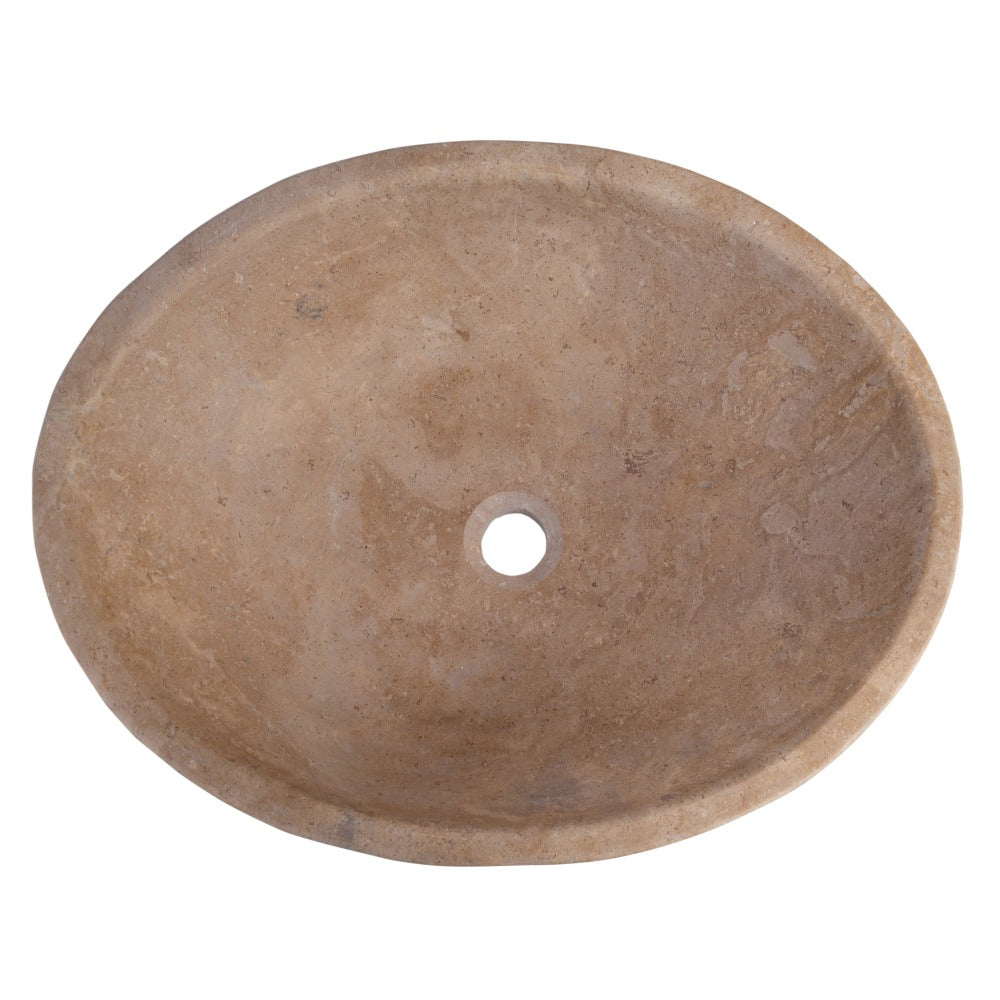 karina walnut travertine natural stone vessel sink honed and filled SKU KMRC16206W Size (W)16" (L)20.5" (H)6" top view product shot