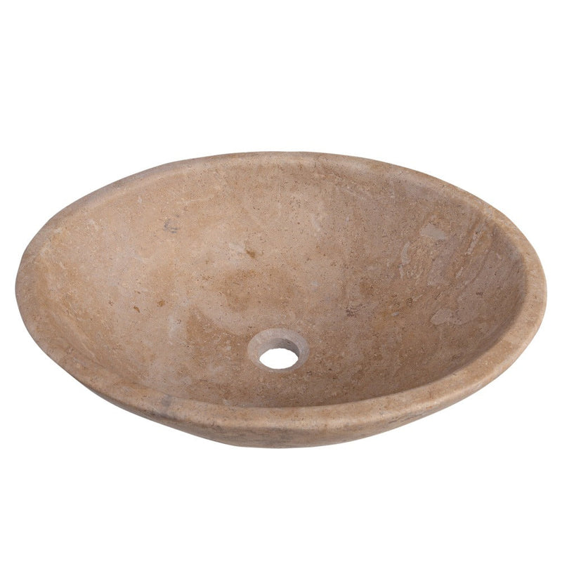 karina walnut travertine natural stone vessel sink honed and filled SKU KMRC16206W Size (W)16" (L)20.5" (H)6" side view product shot
