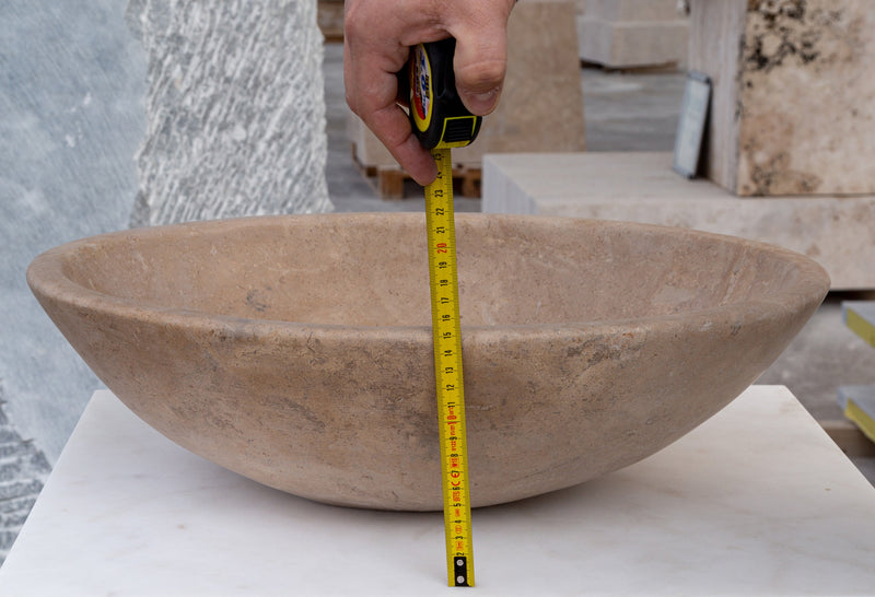 karina walnut travertine natural stone vessel sink honed and filled SKU KMRC16206W Size (W)16" (L)20.5" (H)6" height measure view 
