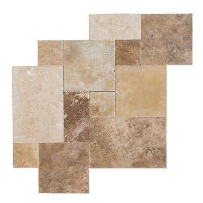 gobek mix antique French pattern set travertine tile size pattern set surface brushed filled edge chiseled SKU-20020080 product shot