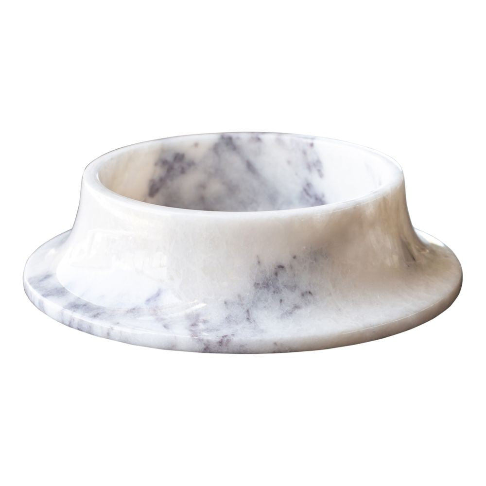 Mugla White Marble Pet Food Bowl SKU-315379 close view on white background