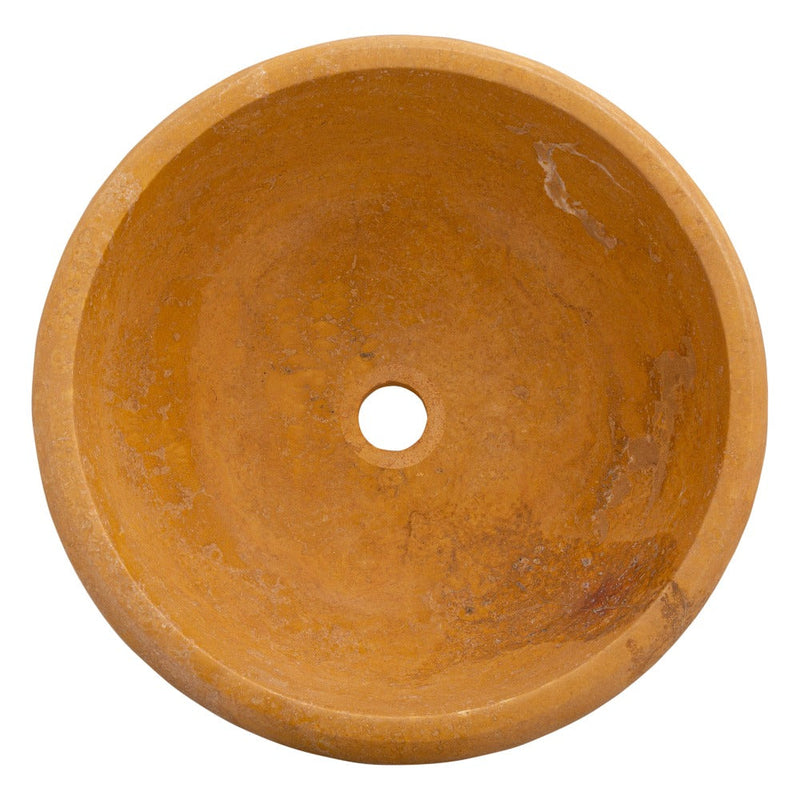 gobek natural golden sienna natural stone vessel sink honed and filled SKU KMRC166DI Size (D)16" (H)6" top view product shot