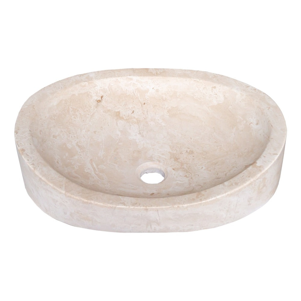 natural stone light travertine special design vessel sink honed and filled SKU NTRSTC19 Size (W)16" (L)21.5" (H)6" side view product shot