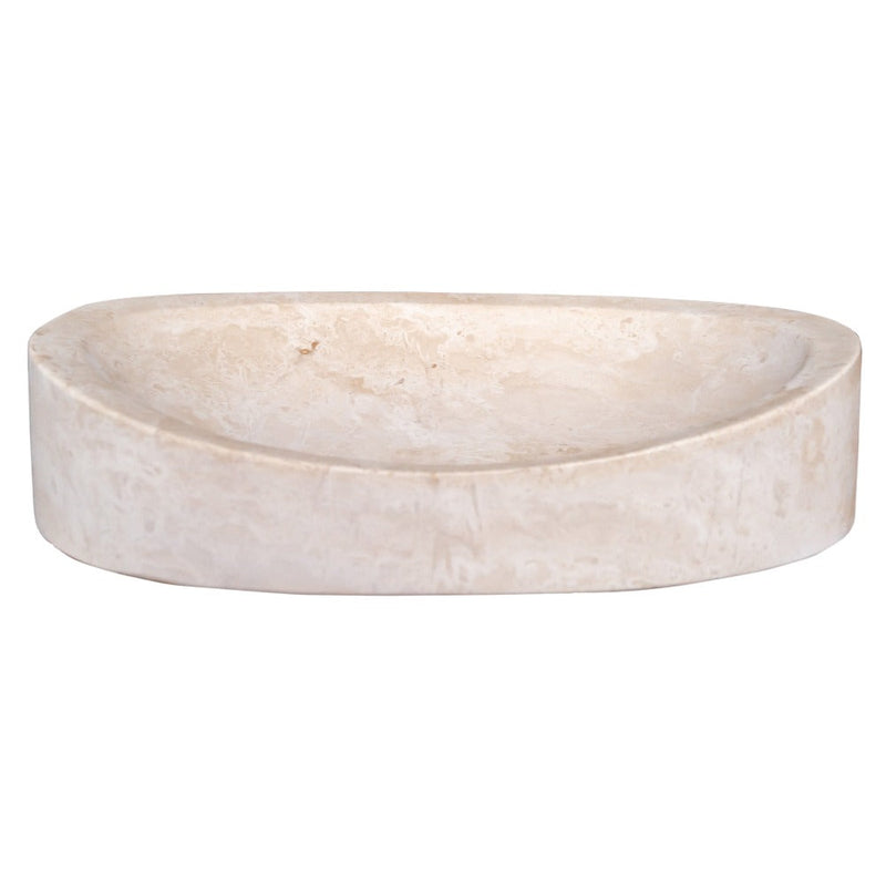 natural stone light travertine special design vessel sink honed and filled SKU NTRSTC19 Size (W)16" (L)21.5" (H)6" side view product shot