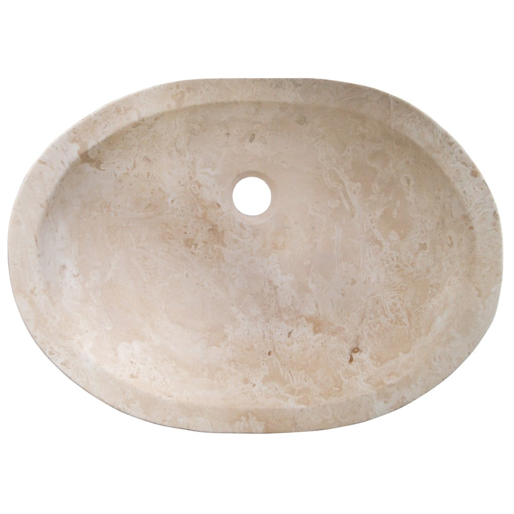 natural stone light travertine special design vessel sink honed and filled SKU NTRSTC19 Size (W)16" (L)21.5" (H)6" top view product shot