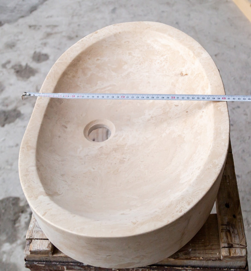 natural stone light travertine special design vessel sink honed and filled SKU NTRSTC19 Size (W)16" (L)21.5" (H)6" width measure view product shot