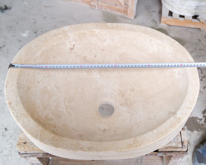 natural stone light travertine special design vessel sink honed and filled SKU NTRSTC19 Size (W)16" (L)21.5" (H)6" width measure view product shot