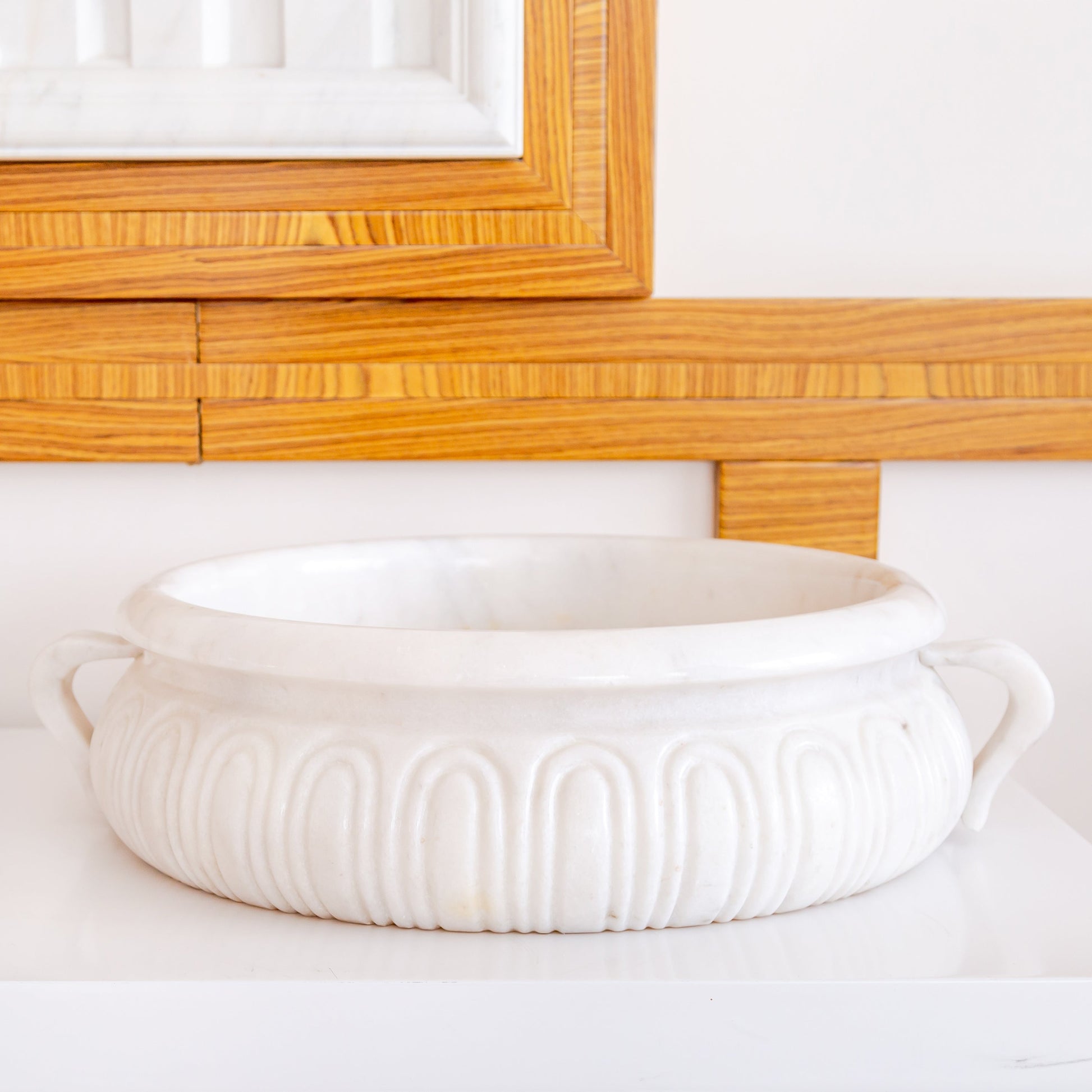 gobek natural stone white marble vessel sink bowl polished SKU NTRVS20 size (D)17" (H)6" top view product shot