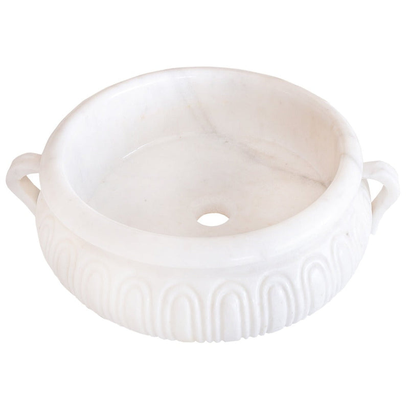 gobek natural stone white marble vessel sink bowl polished SKU NTRVS20 size (D)17" (H)6" top view product shot
