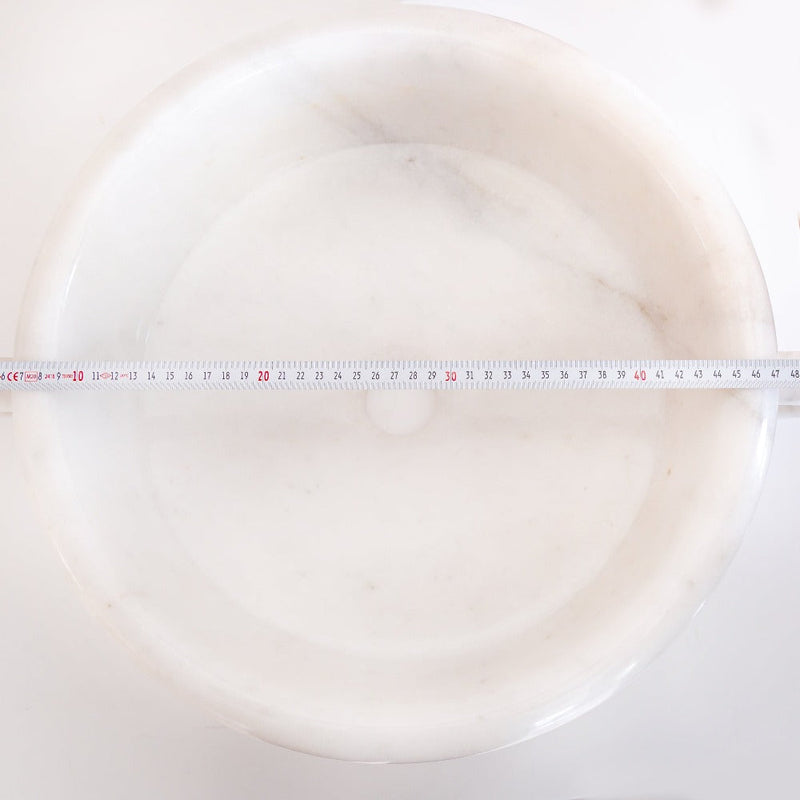 gobek natural stone white marble vessel sink bowl polished SKU NTRVS20 size (D)17" (H)6" diameter measure view product shot