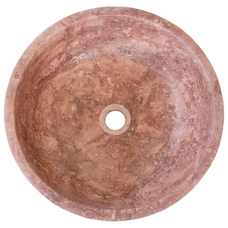 gobek red travertine natural stone vessel sink honed matte SKU NTRVS15 size (D)16" (H)6" top view product shot