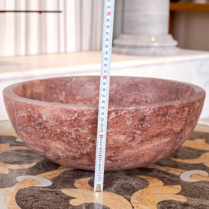 gobek red travertine natural stone vessel sink honed matte SKU NTRVS15 size (D)16" (H)6" height measure view