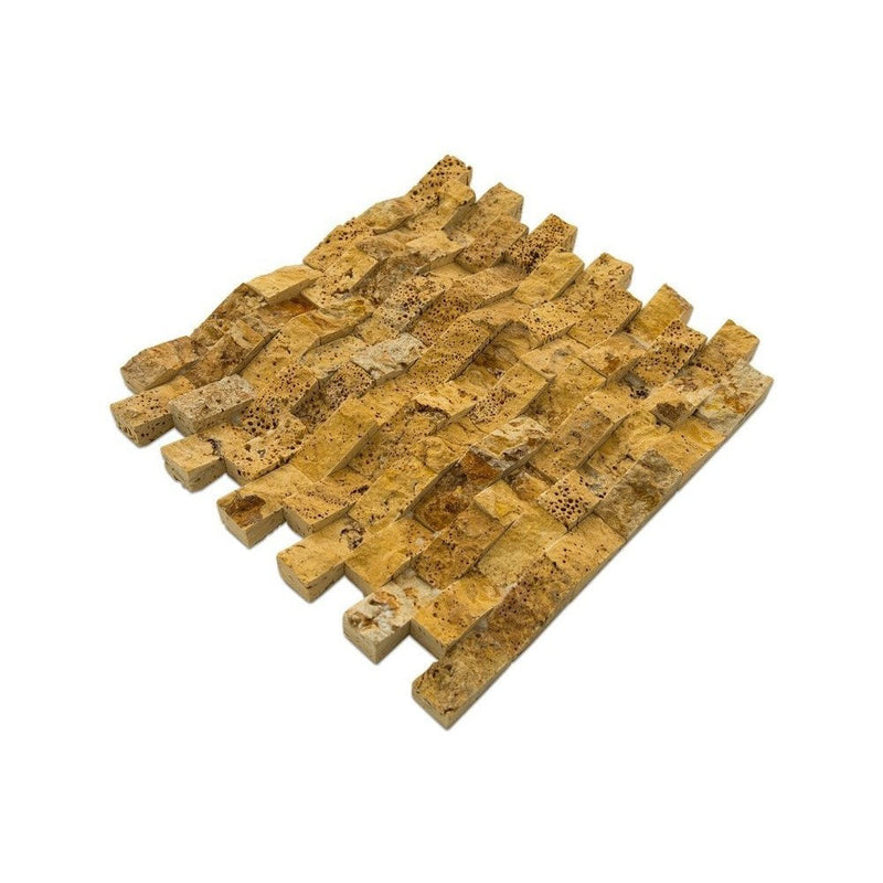 gold pyramid splitface travertine mosaics 1x2 SKU-20012400 angle view
