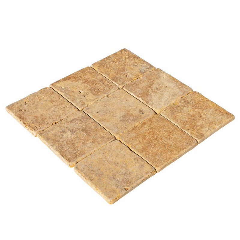 gold yellow tumbled travertine tiles SKU-20012439 angle shot of products