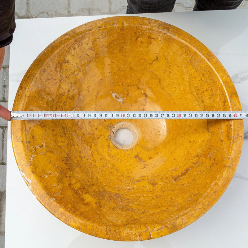 golden Sienna travertine natural stone V-Shape Tapered Sink polished size D16 H6 SKU EGEGSTPO165 top measure view