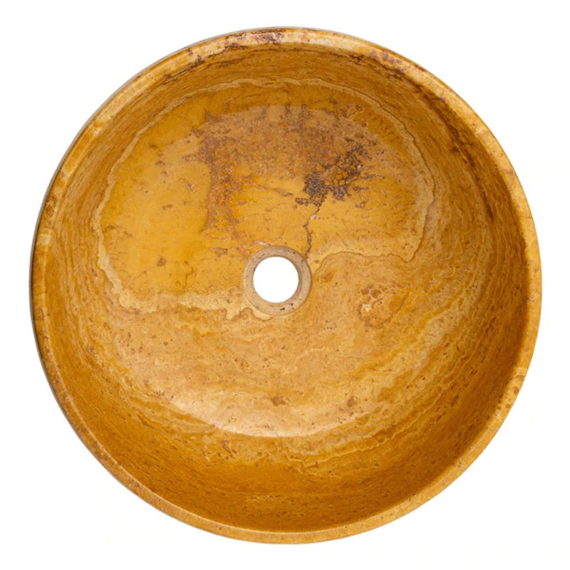 golden Sienna travertine natural stone Vessel Sink polished and filled size D16 H6 SKU EGEGSTR1673 top view