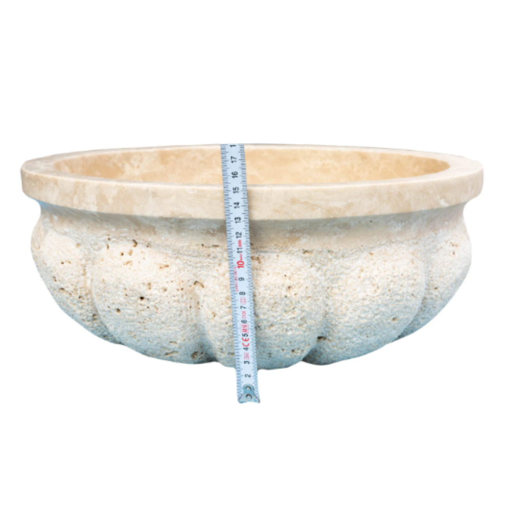 Natural Stone Honed Circular Light Travertine Vessel Sink SKU-20020022 metric height size