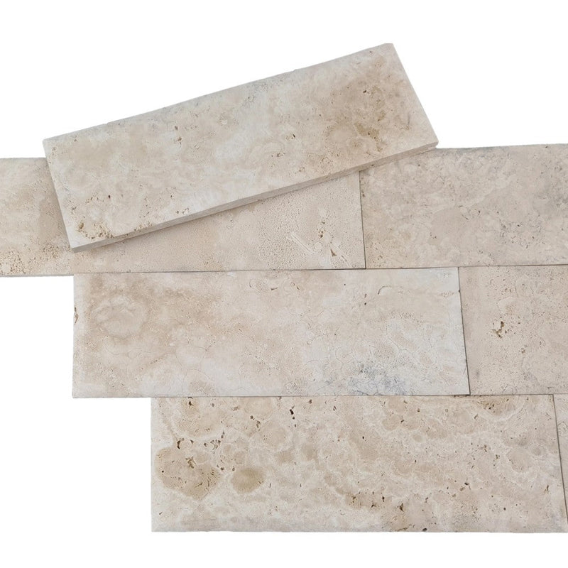 Ivory Light Travertine Wavy Honed-Pillowed edge Floor and Wall Tile 4"x12" SKU-HS4x12ILTPH top view