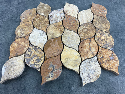 Scabos Travertine Leaf Design on 12" x 12" Mesh Mosaic Tile