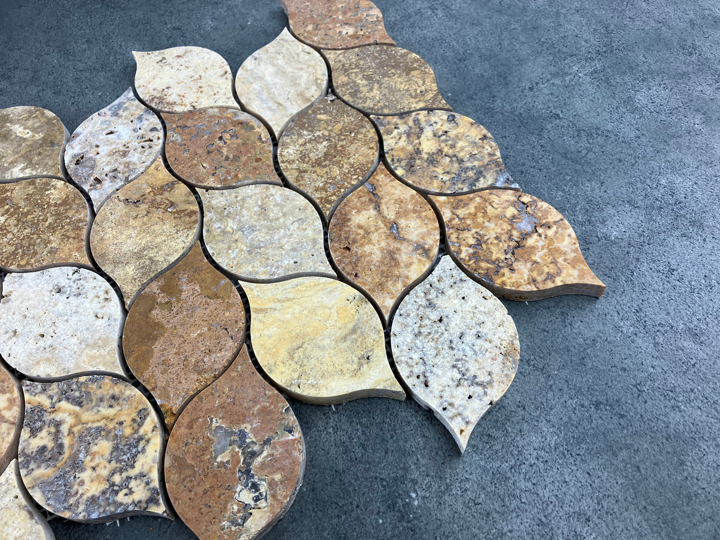 Scabos Travertine Leaf Design on 12" x 12" Mesh Mosaic Tile