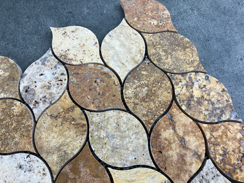 Scabos Travertine Leaf Design on 12" x 12" Mesh Mosaic Tile
