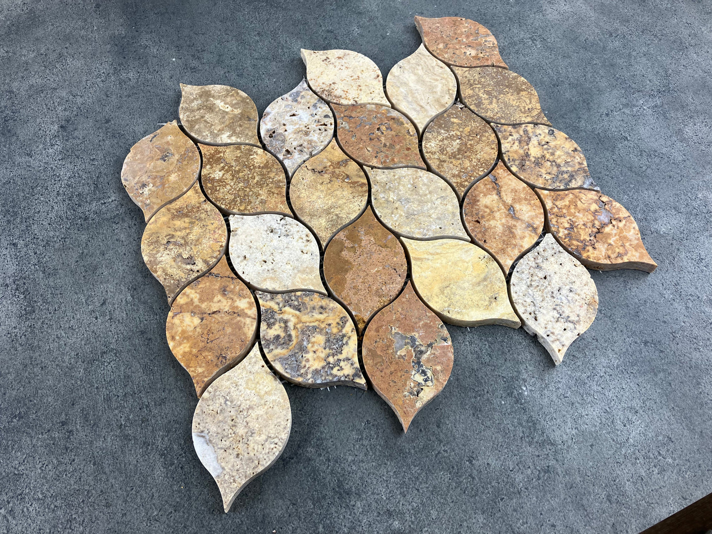 Scabos Travertine Leaf Design on 12" x 12" Mesh Mosaic Tile