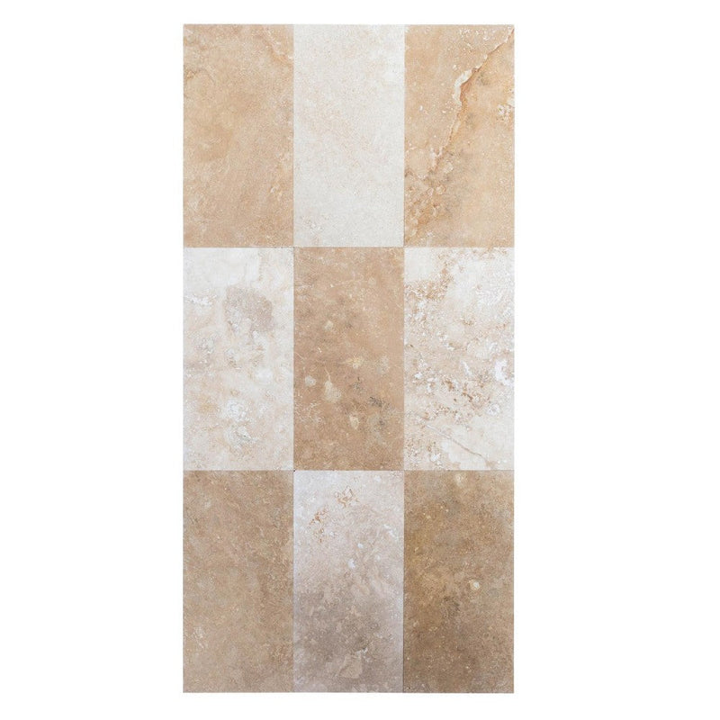 lidia antique travertine tile size 12''x24'' surface polished filled edge straight SKU-20020067 View of the product on a white background.
