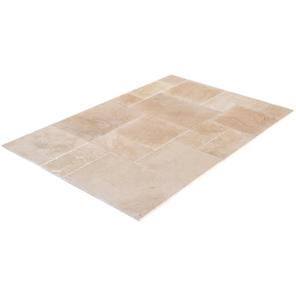 Light Beige Premium Travertine Tiles Antique Pattern Tumbled SKU-LBTPAPTUM angle view