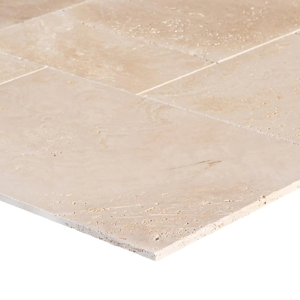 Light Beige Premium Travertine Tiles Antique Pattern Tumbled SKU-LBTPAPTUM corner view