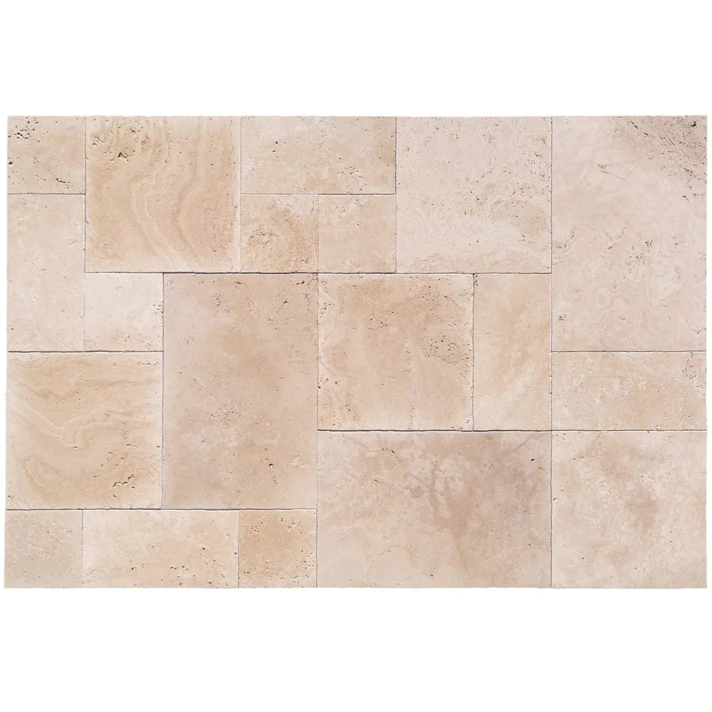 Light Beige Premium Travertine Tiles Antique Pattern Tumbled SKU-LBTPAPTUM without joint