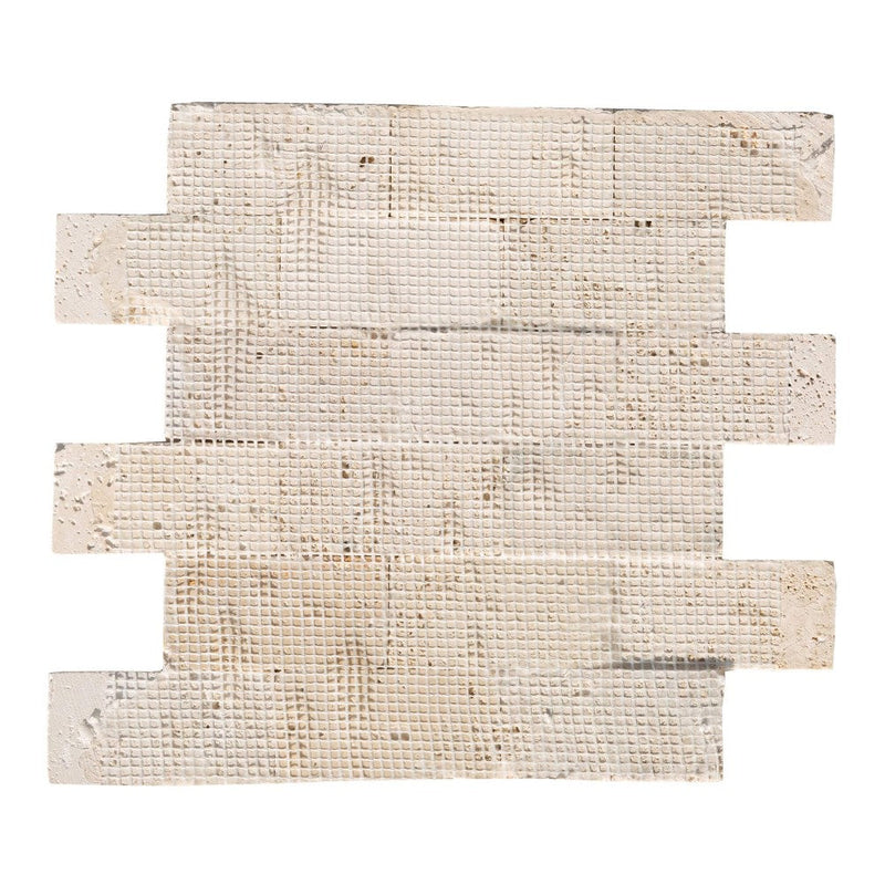 light beige travertine split face stone siding mosaic tile mesh size 12x12-SKU-20012360 back view of the mesh