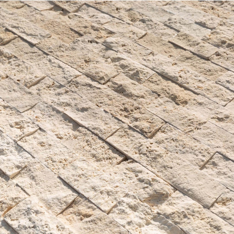 light beige travertine split face stone siding mosaic tile mesh size 12x12-SKU-20012360 close view