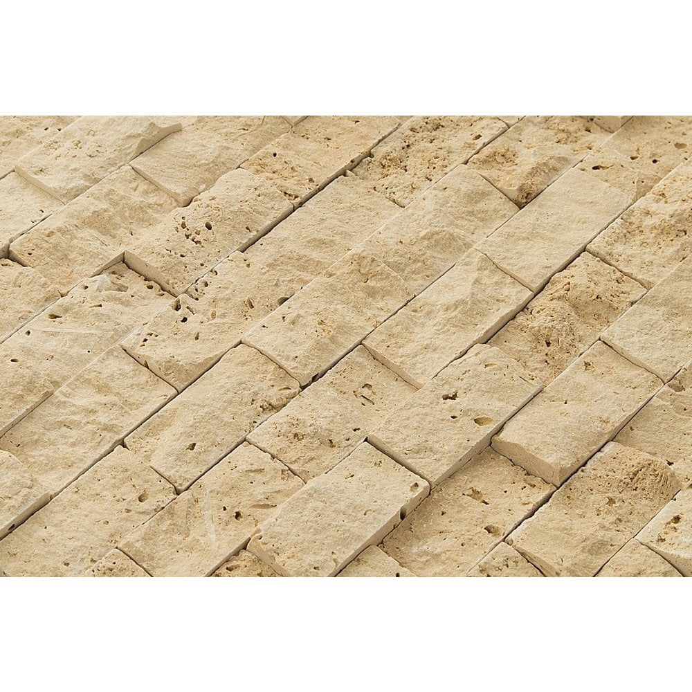 light beige travertine split face stone siding mosaic tile mesh size 12x12-SKU-20012399 close view