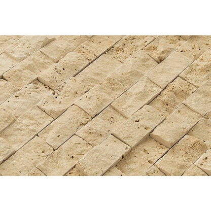 light beige travertine split face stone siding mosaic tile mesh size 12x12-SKU-20012399 close view