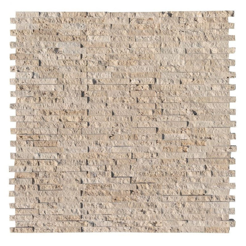 light beige travertine split face stone siding mosaic tile mesh size 12x12-SKU-20012362 multi top view