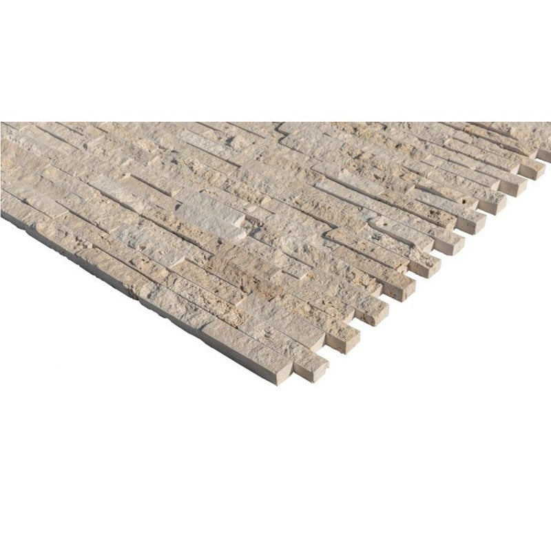 light beige travertine split face stone siding mosaic tile mesh size 12x12-SKU-20012362 corner view