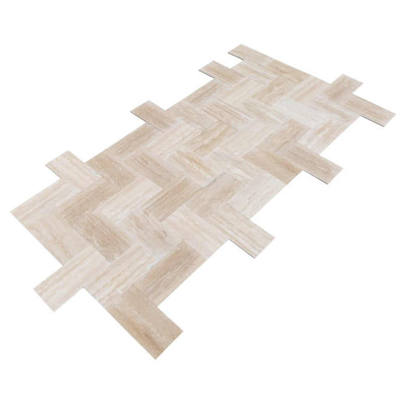 light beige vein cut travertine tile surface polished size 12"x24"x1/2" SKU-10080934 product shot angle view