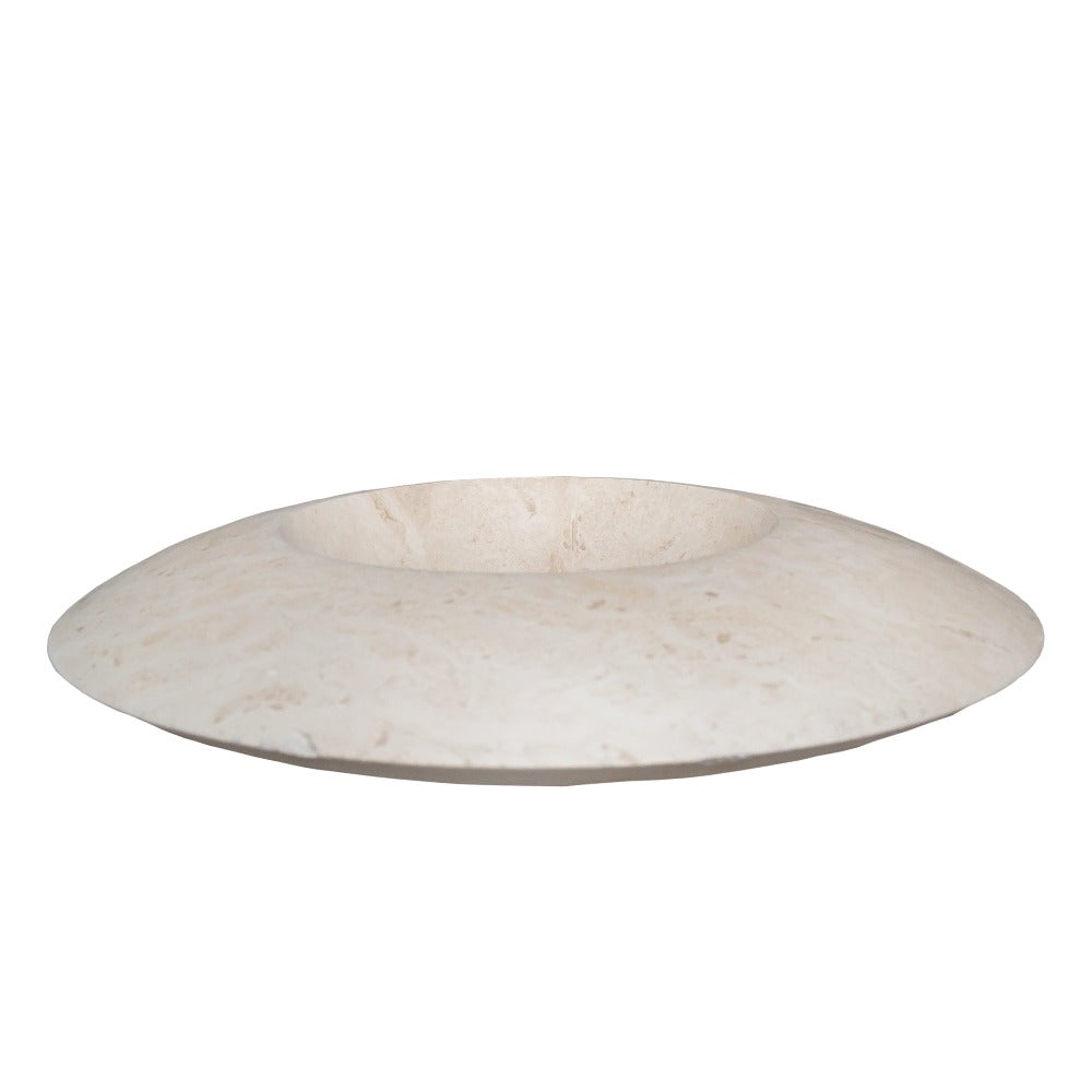 light travertine natural stone ufo shape sink honed and filled SKU NTRSTC17 Size (D)21" (H)6" side view product shot