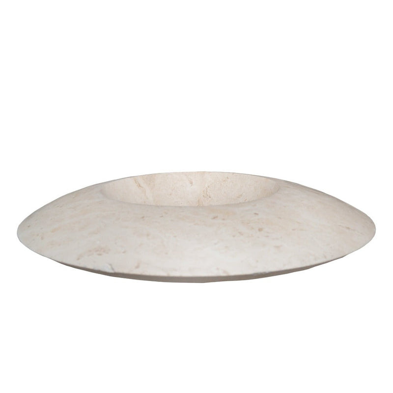 light travertine natural stone ufo shape sink honed and filled SKU NTRSTC17 Size (D)21" (H)6" side view product shot