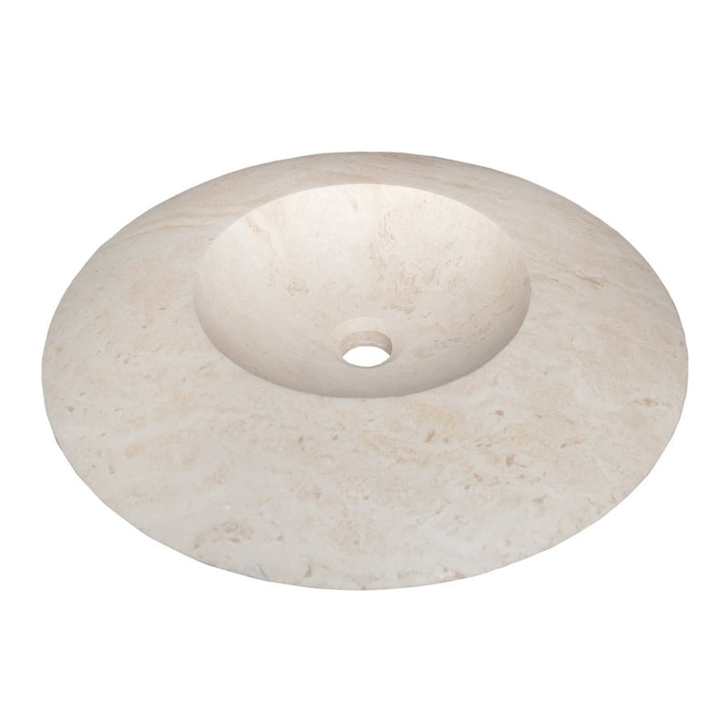 light travertine natural stone ufo shape sink honed and filled SKU  NTRSTC17 Size (D)21" (H)6" perspective view product shot