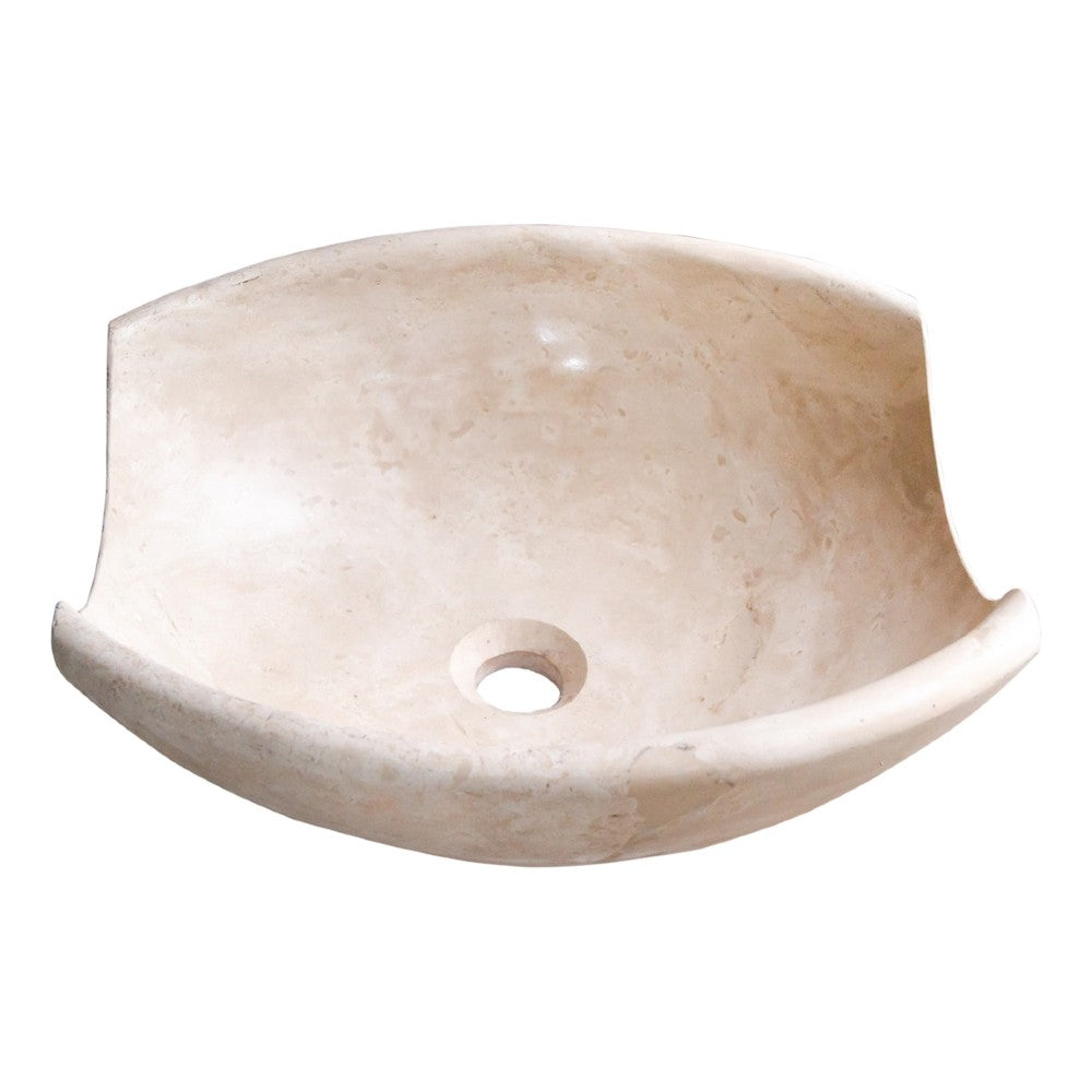 light travertine natural stone vessel sink surface honed filled hand split size (W)16" (L)16" (H)6" SKU 202119 side view product shot
