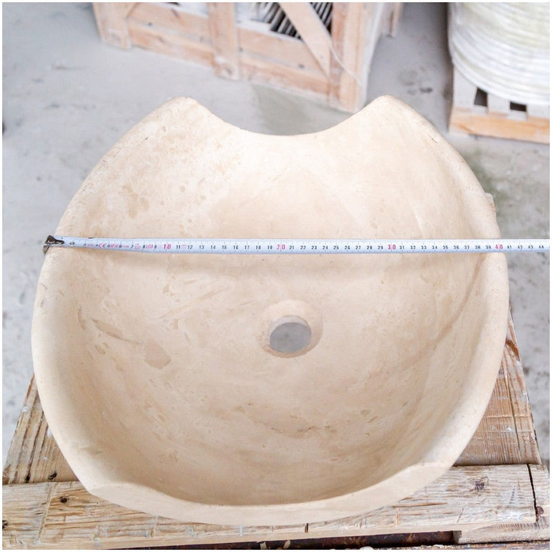 light travertine natural stone vessel sink surface honed filled hand split size (W)16" (L)16" (H)6" SKU 202119 width measure view product shot