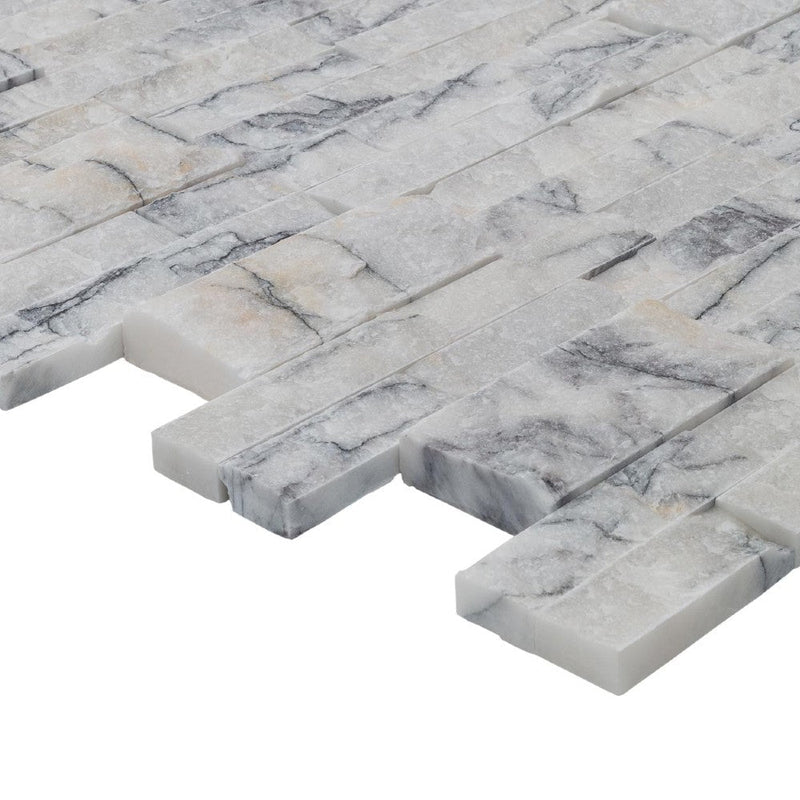 lilac marble stacked stone ledger panel size 6"x24" surface split face SKU-20012460 product shot thickness view