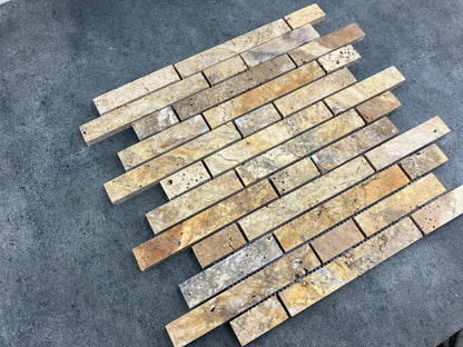 Scabos Travertine Strip Liner on 12" x 12" Mesh Mosaic Tile