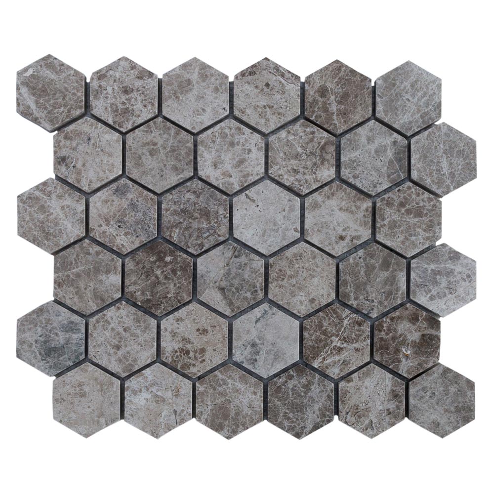 marble mosaic hexagon silver emprador polished mesh size 12x12 SKU-20012334 mesh view