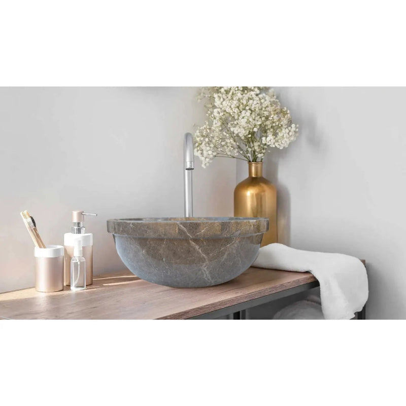 Maya Grey Natural Stone Marble Drop-in Vessel Sink Polished (D)16" (H)6"