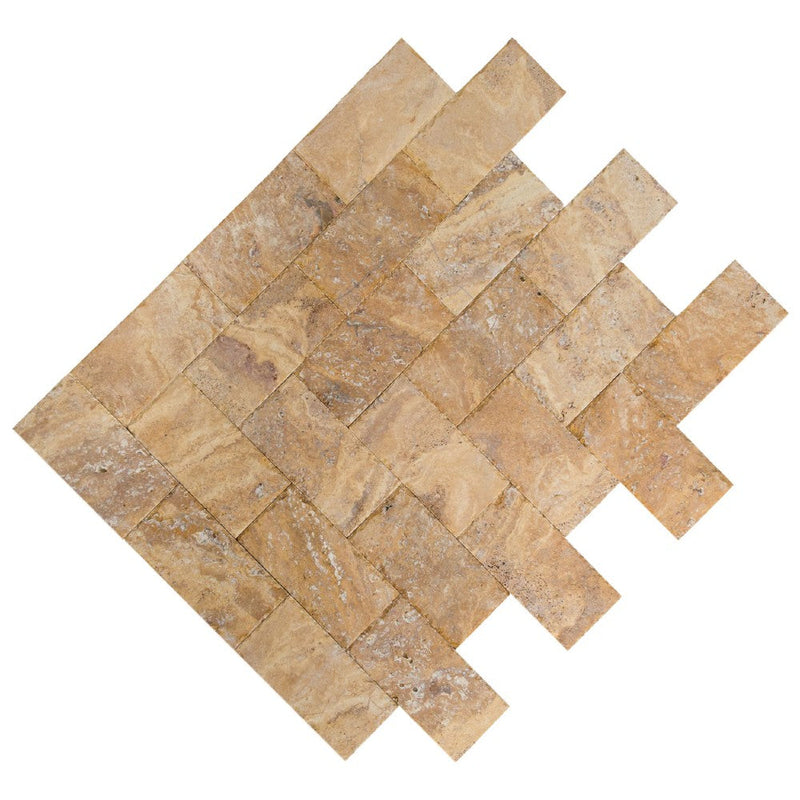 meandros gold yellow travertine pavers surface honed size 12"x12" thickness 1 1/4" edge chiseled SKU-20020072